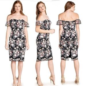 Dress the Population Tara 3D Floral Off the Shoulder Midi Mini Dress size Small
